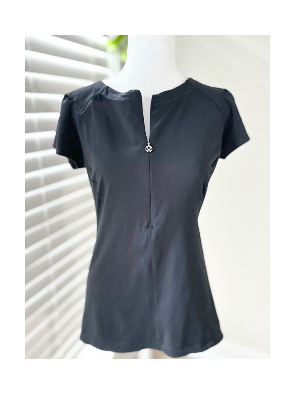 lululemon athletica Black Short-Sleeve Zip-Neck Performance Tee